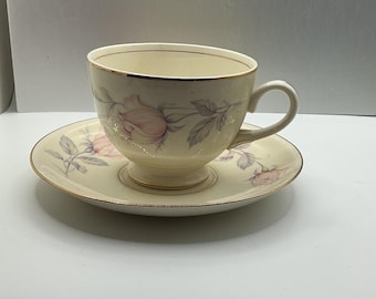 Taza y platillo Nautilus color cáscara de huevo de Homer Laughlin Rose