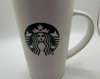 Taza de café de cerámica Starbucks con diseño geométrico blanco de 473 ml (16 oz)