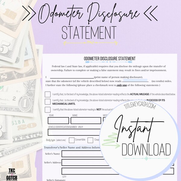 Car Odometer Disclosure Statement | Printable