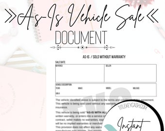 Motor Vehicle AS-IS Sale Document | Motor Vehicle As-Is Form | Car Sale Document | As-Is For A Motor Vehicle Transaction | Car As-Is Sale