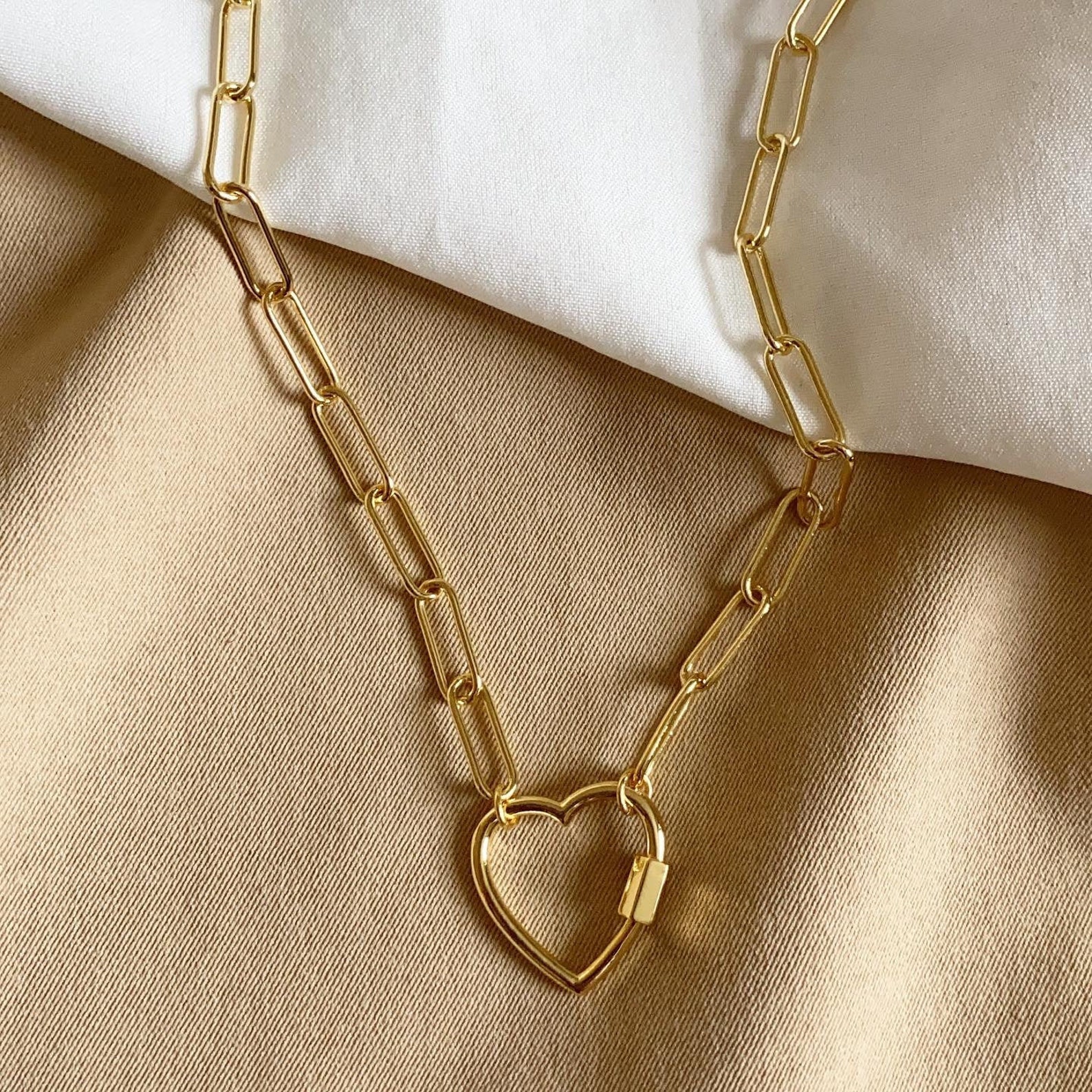 18K Gold Plated Heart Paperclip Chain Minimalist Choker Etsy