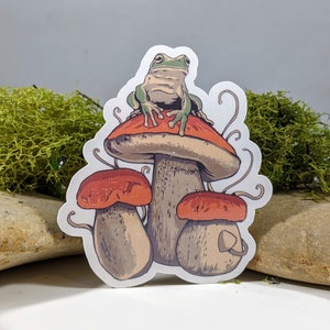 Froggy Mushroom Waterproof Sticker | Frog Sticker | Amphibian Sticker | Mushroom Sticker | Mycology Sticker | Cute Sticker | Laptop Sticker