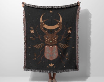 Lunar Beetle Woven Blanket | 100% Cotton Blanket | Woven Blanket | Woven Tapestry | Woven Throw Blanket