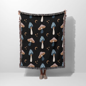 Boho Pilze Webdecke | Pilz-Decke | Baumwollgewebte Decke | USA Made Decke | Wandbehang | Gewebte Decke