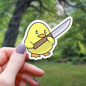 Baby Chick With Knife Sticker | Kawaii Sticker | | Vinly Sticker | Laptop Sticker | Water Bottle Sticker | Waterproof