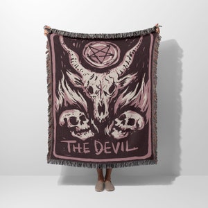 The Devil Pink Tarot Woven Blanket | Cotton Woven Blanket | Usa Made Blanket | Wall Tapestry | Woven Blanket | 2