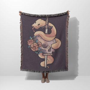 Floral Snake Woven Blanket | Housewarming Blanket | Woven Blanket | Cotton Blanket | Fringe Tapestry Blanket | Jacquard Throw