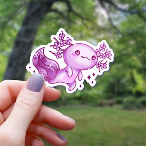 Cherry Blossom Axolotl Sticker | Sakura Sticker | Water Bottle Sticker | Laptop Sticker | Vinyl Sticker | Waterproof Sticker