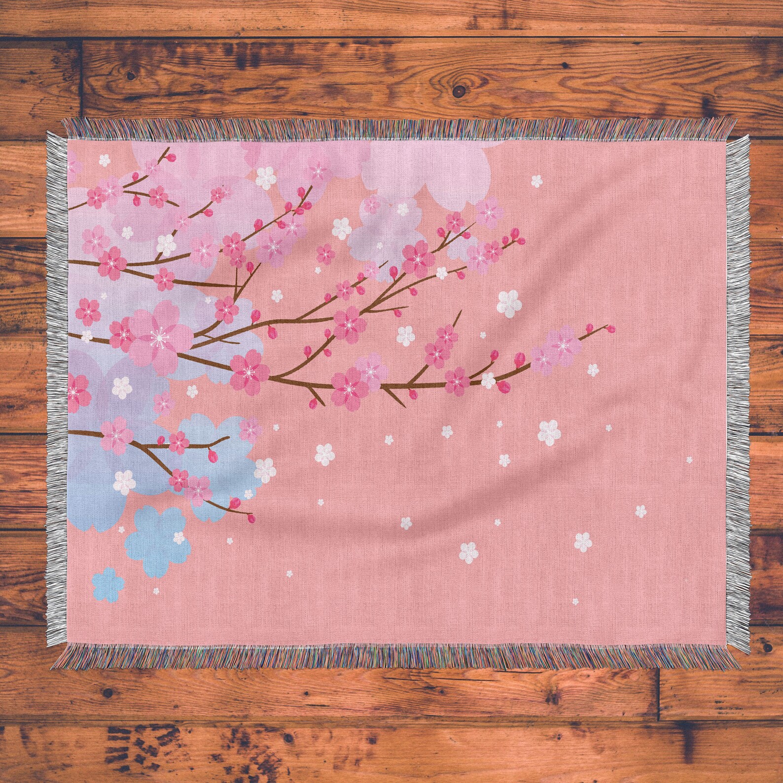 Cherry Blossom Woven Blanket Woven Throw Blanket Art Throw Etsy
