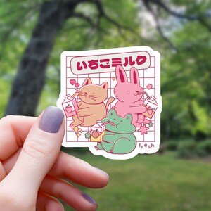 Kawaii Animals Drinking Milk Sticker | Kawaii Sticker | Vinyl Sticker | Laptop Sticker | Water Bottle Sticker | Waterproof