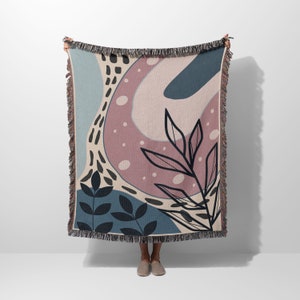 Abstract Neon Plant Woven Blanket | 100% Cotton Blanket | Woven Blanket | Woven Tapestry | Woven Throw Blanket