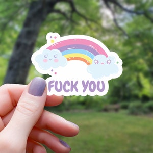 Kawaii Fu** You Rainbow Sticker | Rainbow Sticker | Water Bottle Sticker | Laptop Sticker | Vinyl Sticker | Waterproof Sticker