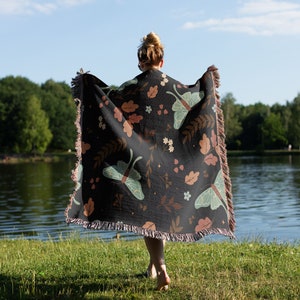 Lunar Moth Woven Blanket | Celestial Blanket | Cotton Woven Blanket | Usa Made Blanket | Wall Tapestry | Woven Blanket