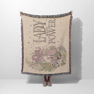 Lady Power Woven Blanket | Housewarming Blanket | Woven Blanket | Cotton Blanket | Fringe Tapestry Blanket | Jacquard Throw