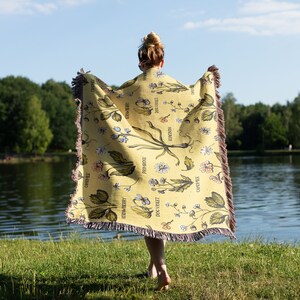 Medicinal Herbs Woven Blanket | Botany | Cotton Woven Blanket | Usa Made Blanket | Wall Tapestry | Woven Blanket