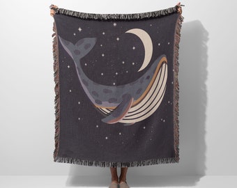 Celestial Whale Woven Blanket | Nautical Blanket | Cotton Woven Blanket | Usa Made Blanket | Wall Tapestry | Woven Blanket