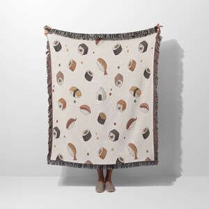 Sushi Pattern Woven Blanket | 100% Cotton Blanket | Woven Blanket | Woven Tapestry | Woven Throw Blanket