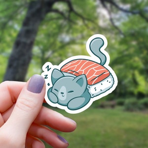 Sleeping Sushi Cat Sticker | Sushi Sticker | Water Bottle Sticker | Laptop Sticker | Vinyl Sticker | Waterproof Sticker