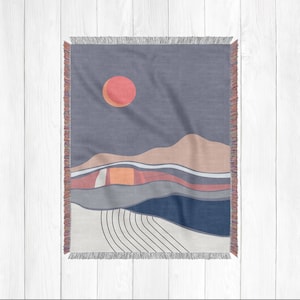 Pastel Landscape Woven Blanket | Woven Throw Blanket | Art Throw Blanket | Throw Blanket Gift | | Anniversary Gift | Cotton Throw