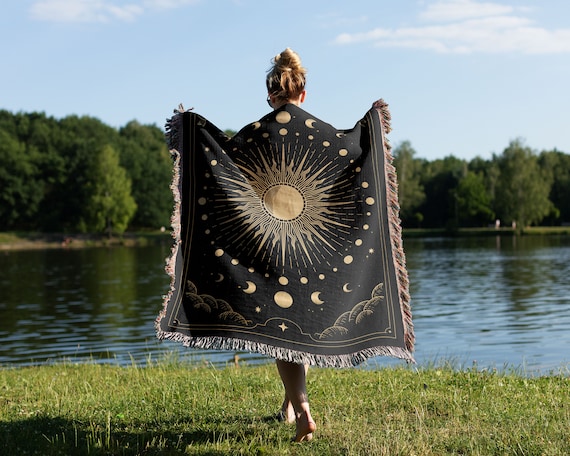 Vintage Sun Cycle Woven Blanket | Vintage Woven Blanket | Cotton Woven Blanket | Usa Made Blanket | Wall Tapestry | Woven Blanket
