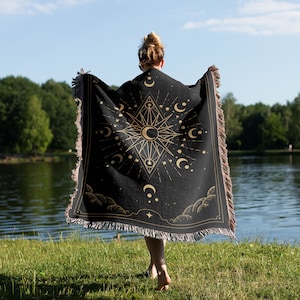 Moon Tarot Woven Blanket | Moon Woven Blanket | Cotton Woven Blanket | Usa Made Blanket | Wall Tapestry | Woven Blanket