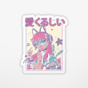 Candycore Girl with Stuffed Animal Sticker | Vinyl Sticker | Water Bottle Sticker | Laptop Sticker | Waterproof Sticker