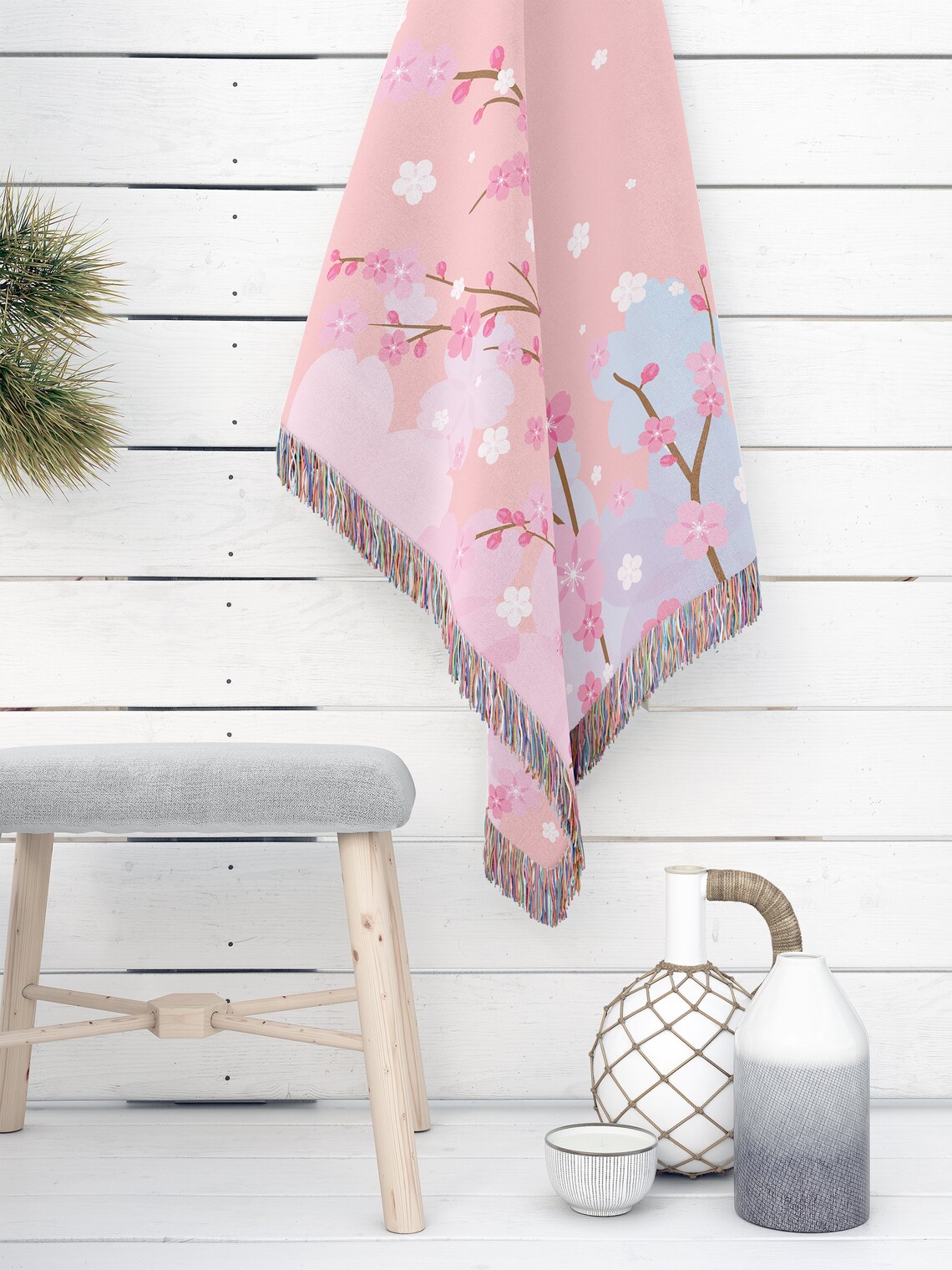 Cherry Blossom Woven Blanket Woven Throw Blanket Art Throw Etsy
