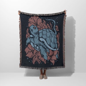 Evil Turtle Woven Blanket | Housewarming Blanket | Woven Blanket | Cotton Blanket | Fringe Tapestry Blanket | Jacquard Throw