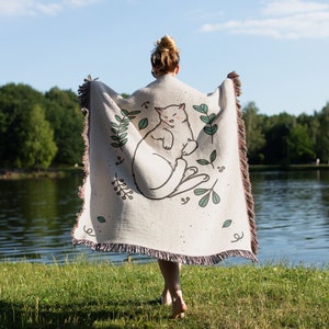 Sleeping Cat Woven Blanket | Cat Blanket | Woven Blanket | Woven Tapestry | Woven Throw Blanket