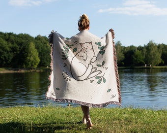 Sleeping Cat Woven Blanket | Cat Blanket | Woven Blanket | Woven Tapestry | Woven Throw Blanket