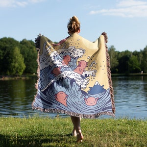 Axolotl Big Wave Woven Blanket | Axolotl Blanket | Woven Blanket | Woven Tapestry | Woven Throw Blanket