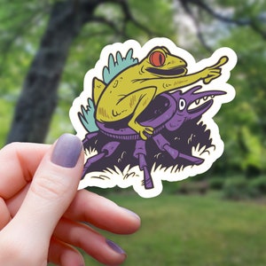 Tally Hoe Frog Riding Beetle Sticker | Water Bottle Sticker | Laptop Sticker | Vinyl Sticker | Waterproof Sticker