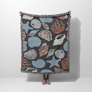 Seashell Woven Blanket | 100% Cotton Blanket | Woven Blanket | Woven Tapestry | Woven Throw Blanket