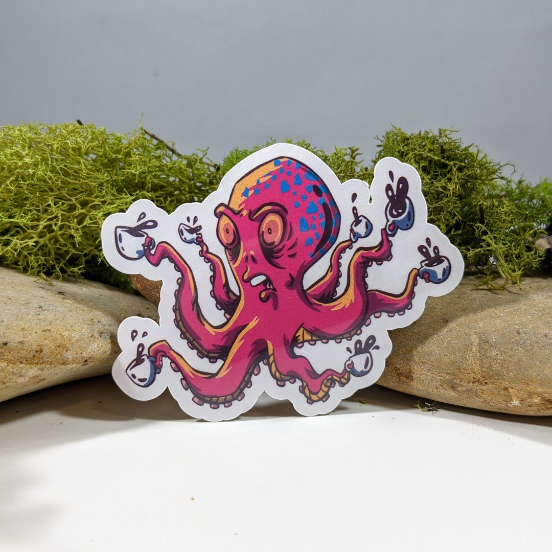 Over Caffeinated Octopus Barista Sticker | Coffee Sticker | Caffeine ...