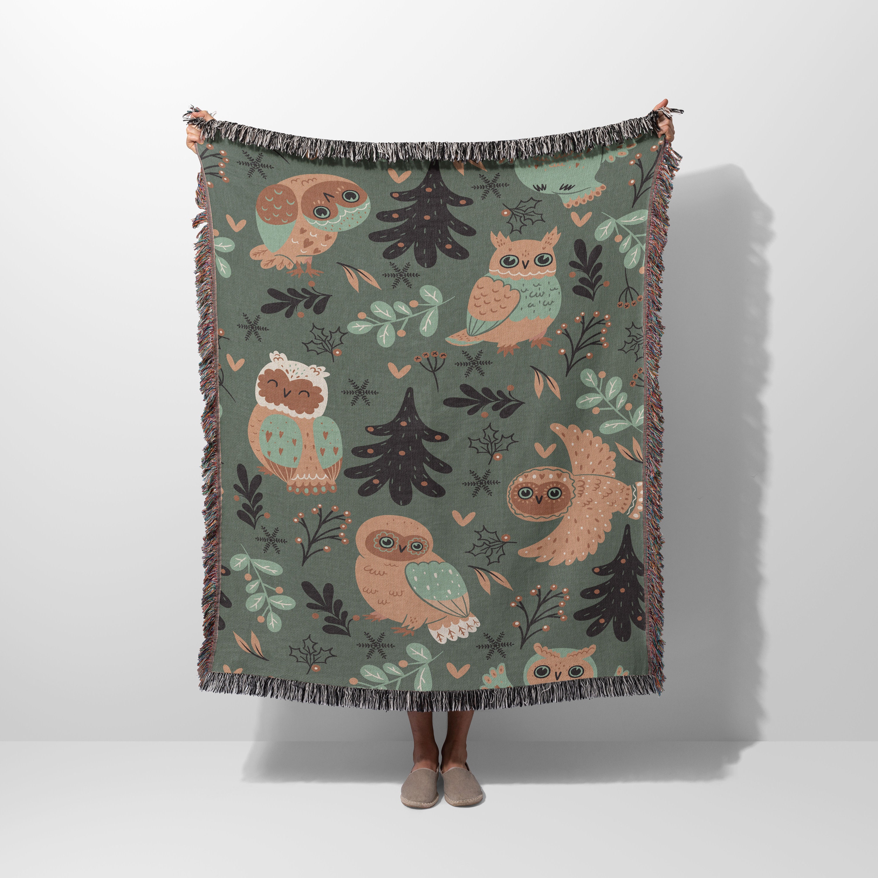 Cute Owl Woven Blanket | 100% Cotton Blanket | Woven Blanket | Woven Tapestry | Woven Throw Blanket