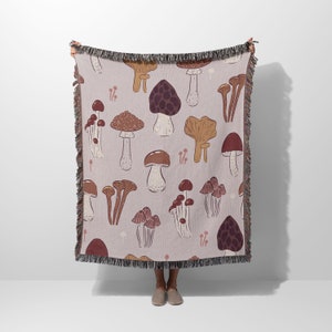 Purple Mushroom Woven Blanket | 100% Cotton Blanket | Woven Blanket | Woven Tapestry | Woven Throw Blanket