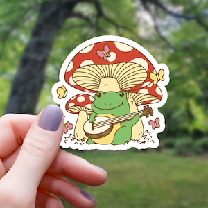 Cottagecore Banjo Frog Sticker | Vinyl Sticker | Laptop Sticker | Water Bottle Sticker | Waterproof Sticker