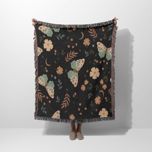Lunar Schmetterling gewebte Decke | 100% Baumwolldecke | Gewebte Decke | Gewebter Wandteppich | Gewebte Decke