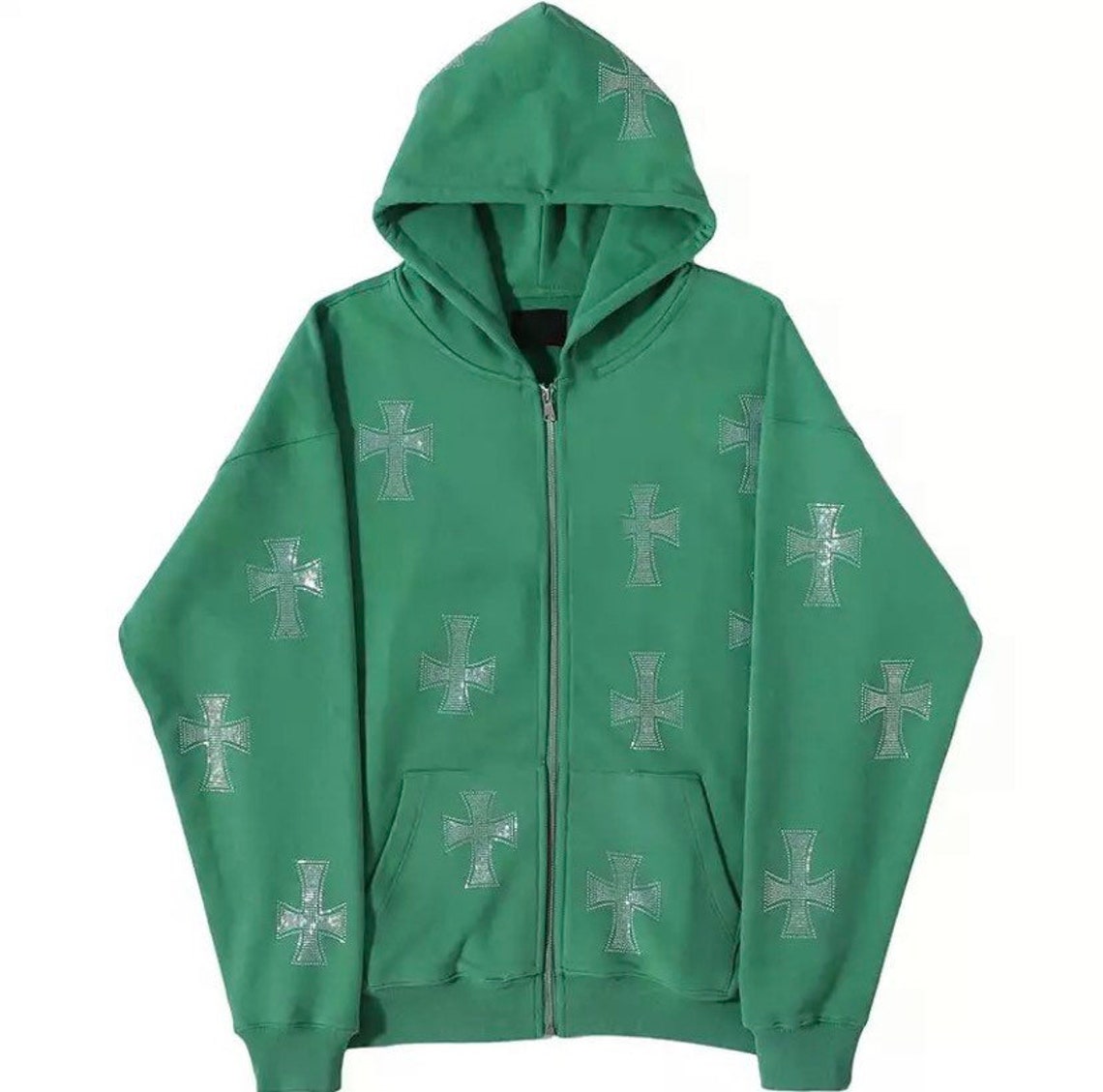 Y2k Rhinestone Cross Hoodie Zip Up Etsy Australia