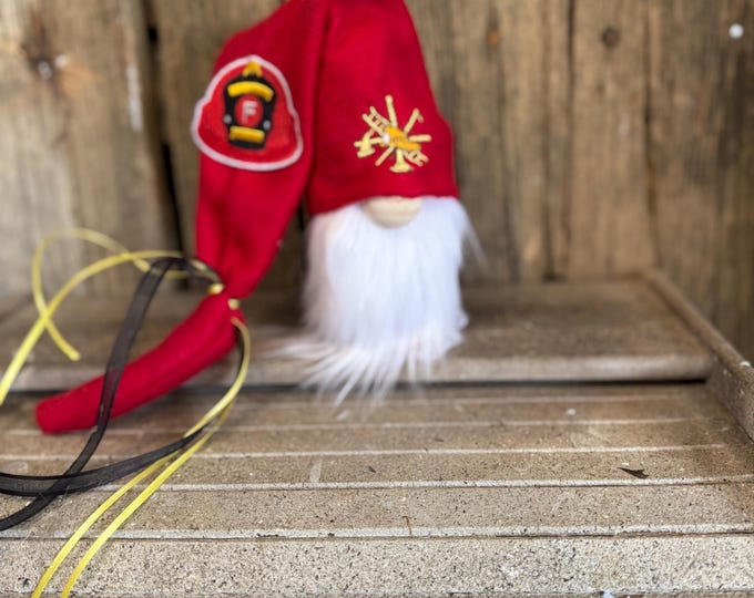 Fireman gnome/Handmade Gnome/tiered tray decor/First responder gnome/Fireman gift