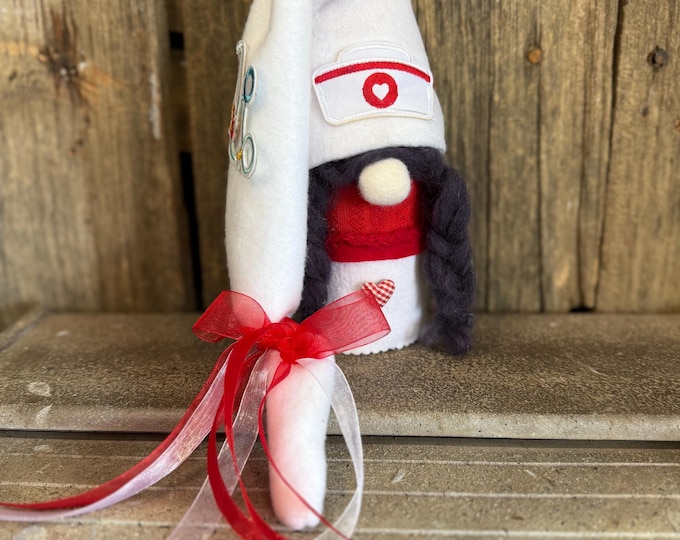 Nurse gnome/Tiered tray decor/handmade gnome/nurse gift/spring gnome/rustic gnome