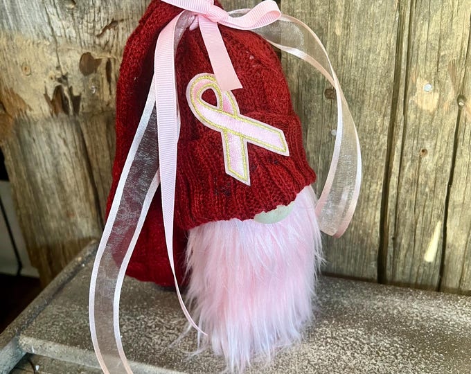 Breast cancer awareness gnome/Pink Ribbon Gnome/Handmade Gnome/Tiered Tray Decor/Nisse Tomte