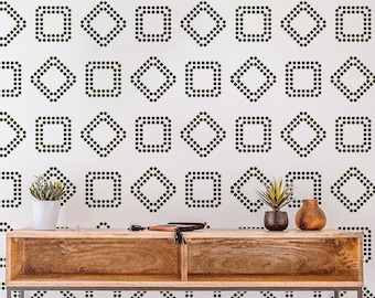VORONYA Geometric Sashiko Wall Stencil for Painting, Minimalist Diamond Pattern Stencil, Modern