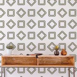 VORONYA Geometric Wall Stencil: Large Sashiko Pattern + Edging Stencil