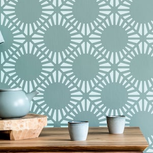 ARNO XL Wall Stencil: Modern Geometric Floral Pattern + Edging Stencil
