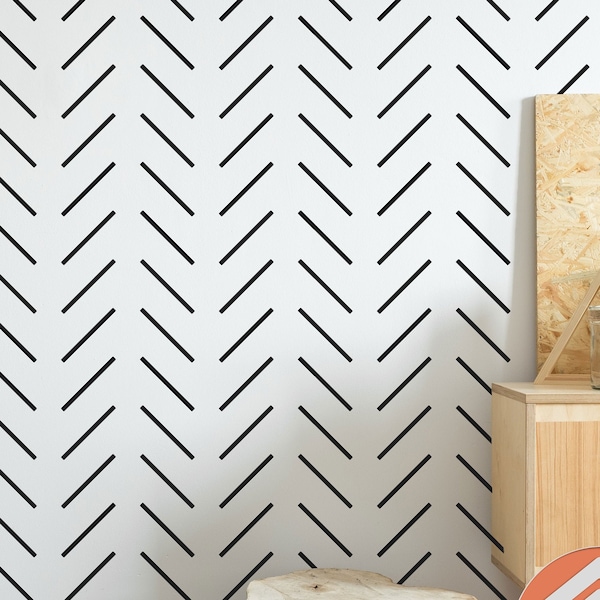 THAMES - XL Wall Stencil Herringbone Minimal / Large Allover Wall Stencils for Painting / Stencils For Walls / Chevron Wall Stencil Pattern