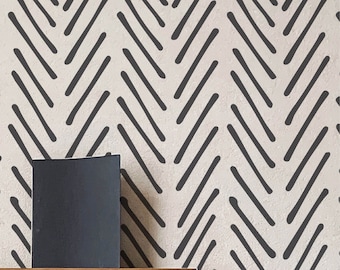 VOLGA Herringbone Wall Stencil, Nordic Zigzag Pattern, Modern Wall Decor