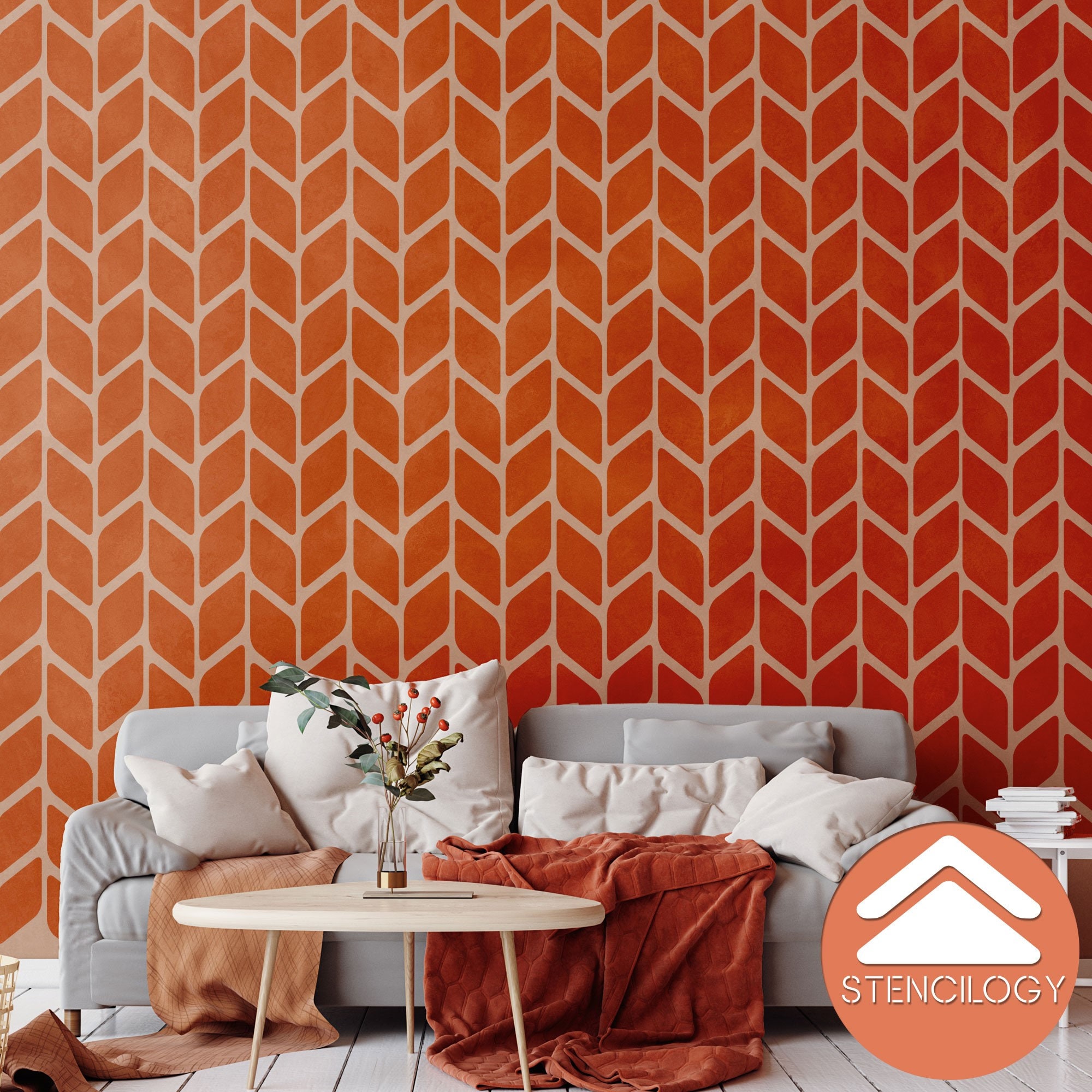 TUNA Herringbone Chevron / Large Allover Wall Stencils for Painting