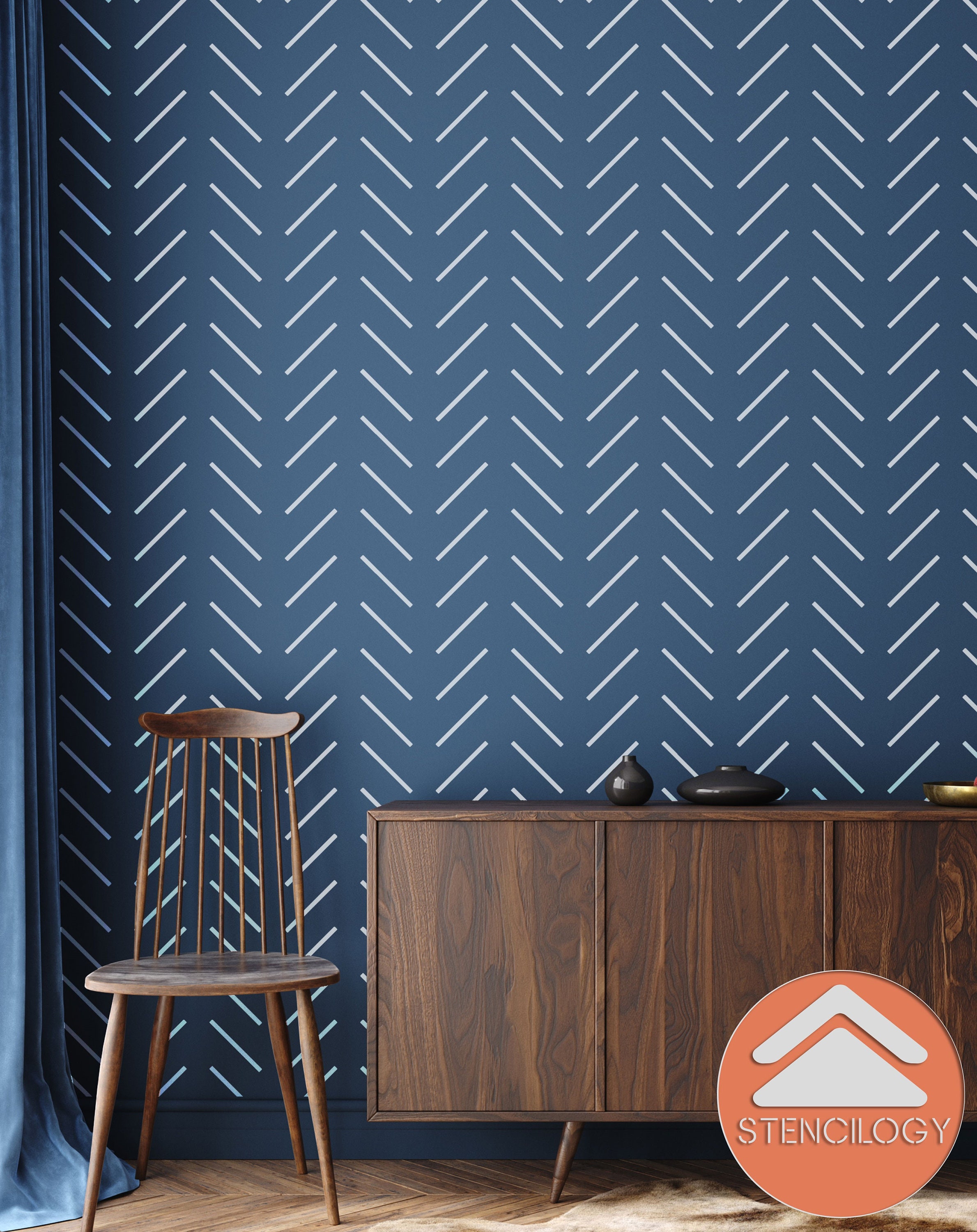THAMES XL Wall Stencil Herringbone Minimal / Large Allover Wall