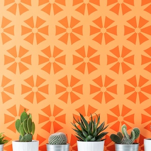 Floral Geometric Wall Stencil: Large Flower Leaf Pattern + Edging Stencil